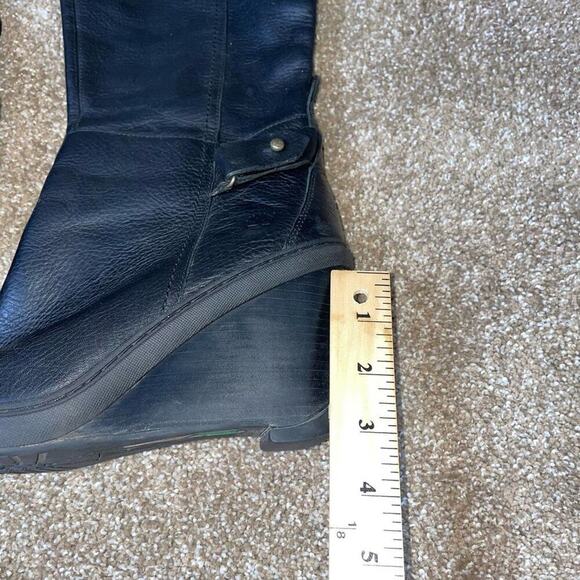 TIMBERLAND Boots Black Wedge Heel Leather knee high buckle detail SZ 9.5 - Picture 11 of 11